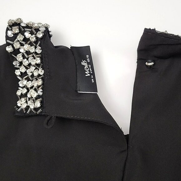 Wallis Women's Black Sleeveless Tunic Top Beaded Collar Applique Slits Size 10 - Picture 7 of 12